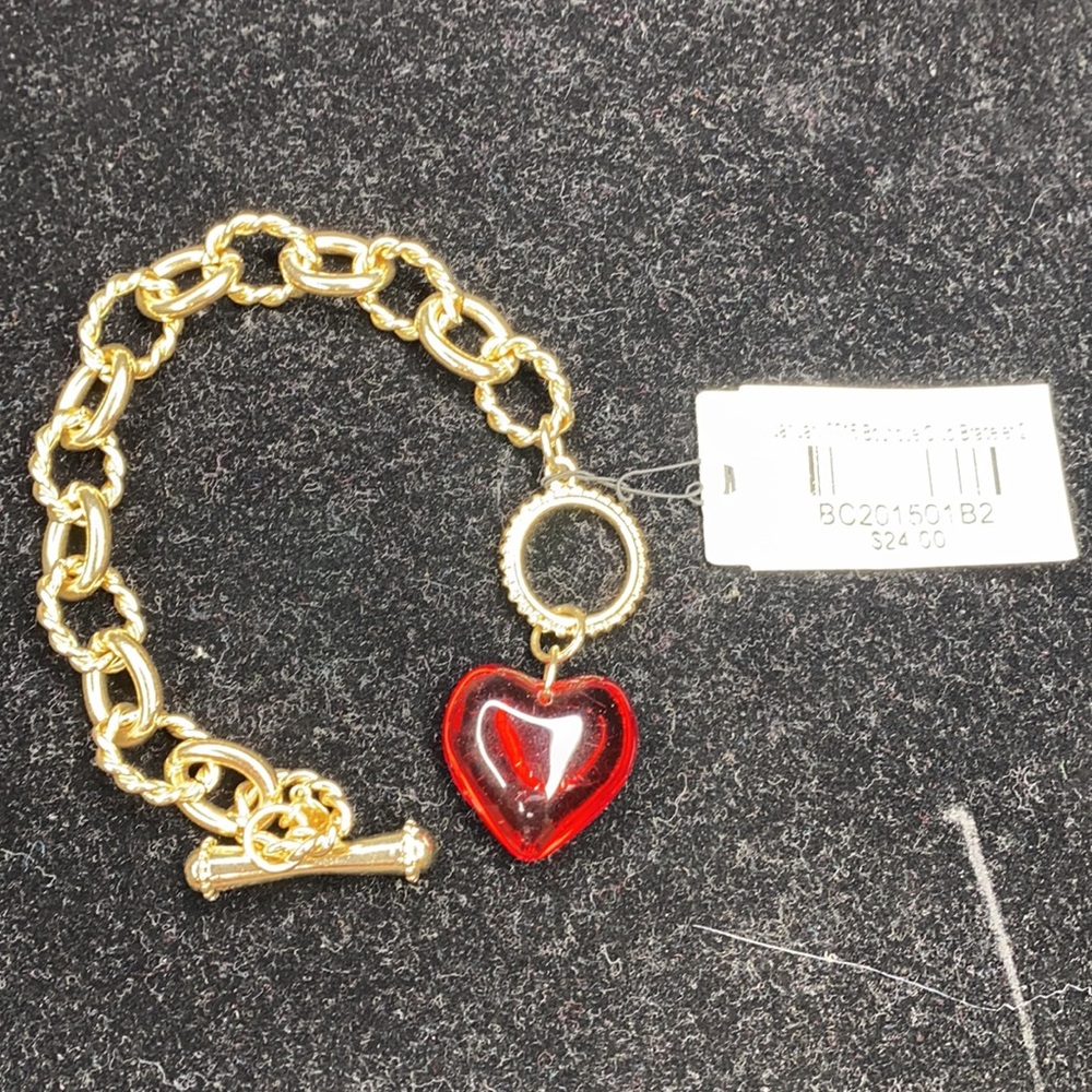 Valentine’s Bracelet Traci Lynn Gold link bracelet w/Red Dangled heart